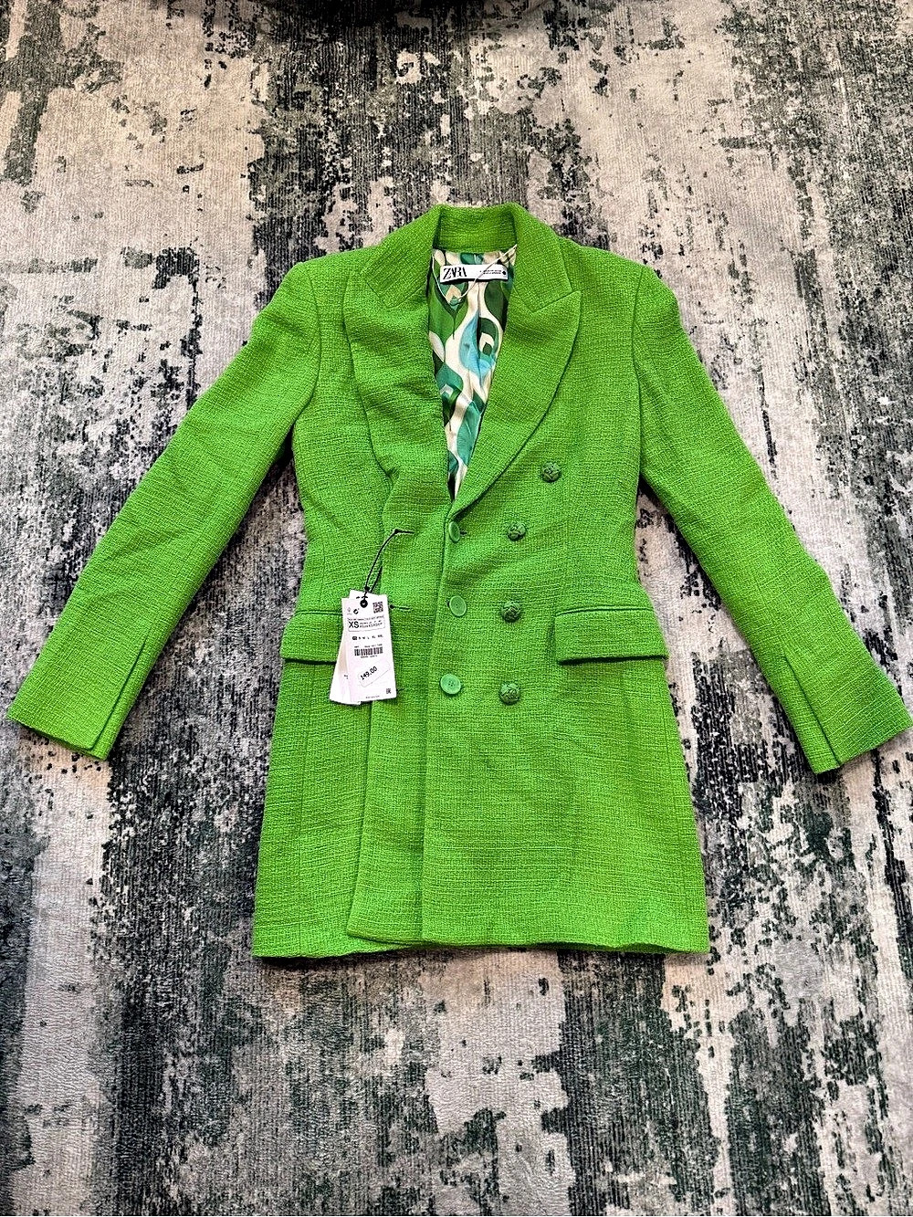 Zara Textured Blazer Dress Green XS